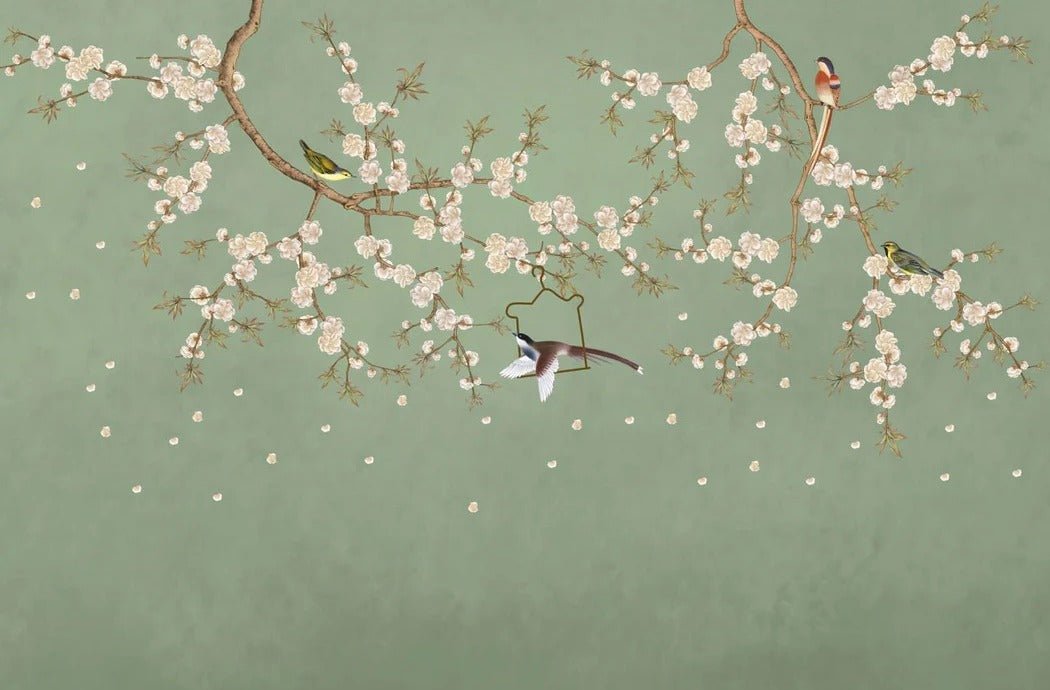 Papier peint sakura zen vert