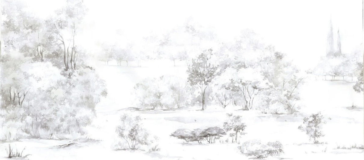 Papel pintado Bosque de pinos en acuarela