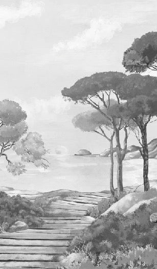 Papier peint balade dans les calanques noir et blanc, XXL, tendance