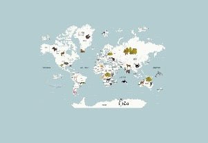 Papier peint Carte du monde en Francais enfant bleu glacier, XXL, tendance