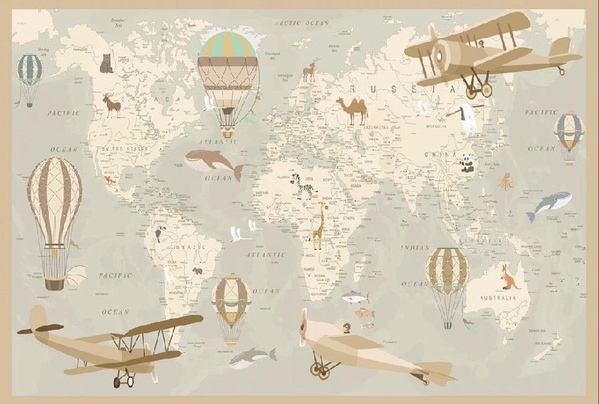 Kindertapete Weltkarte Flieger