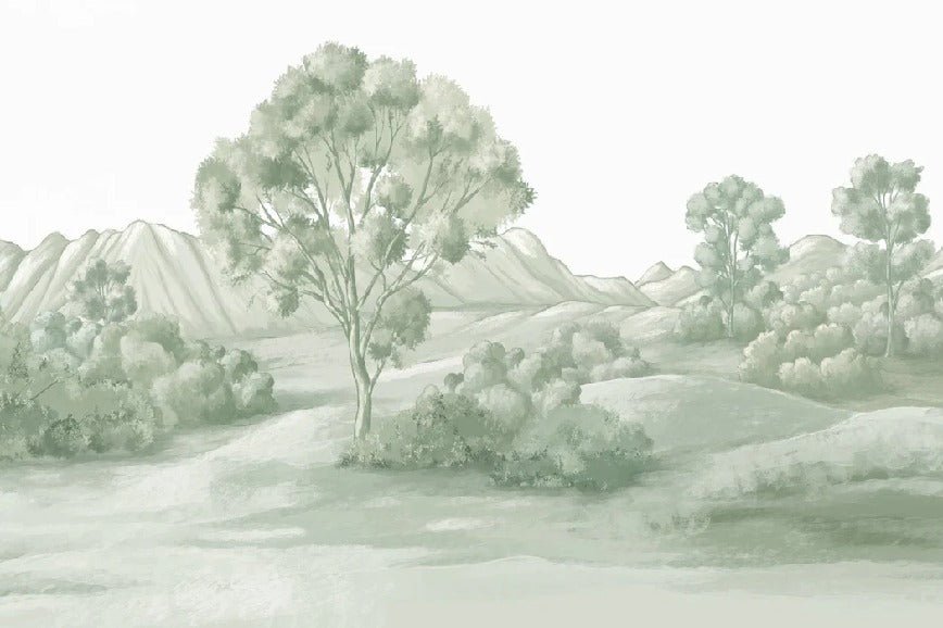 Papier peint paysage poétique vert