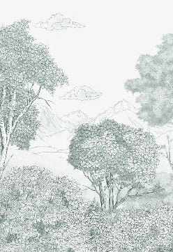 Panorama-Tapete Wälder und Berge grün