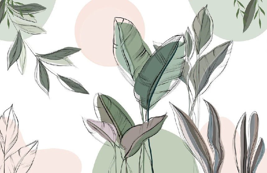 Papier peint panoramique végétal graphique vert, XXL, tendance