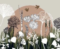 Carta da parati panoramica con illustrazione floreale