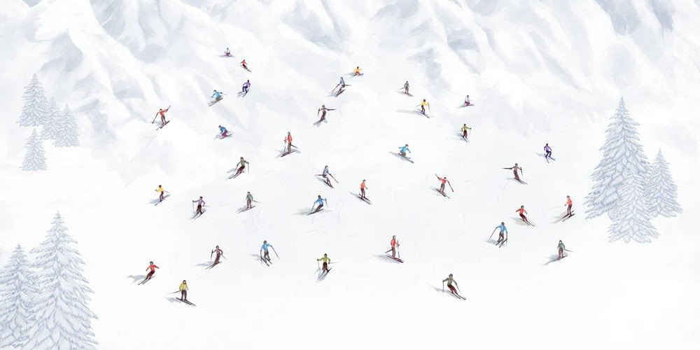 Tapete Berg Skifahrer bunt