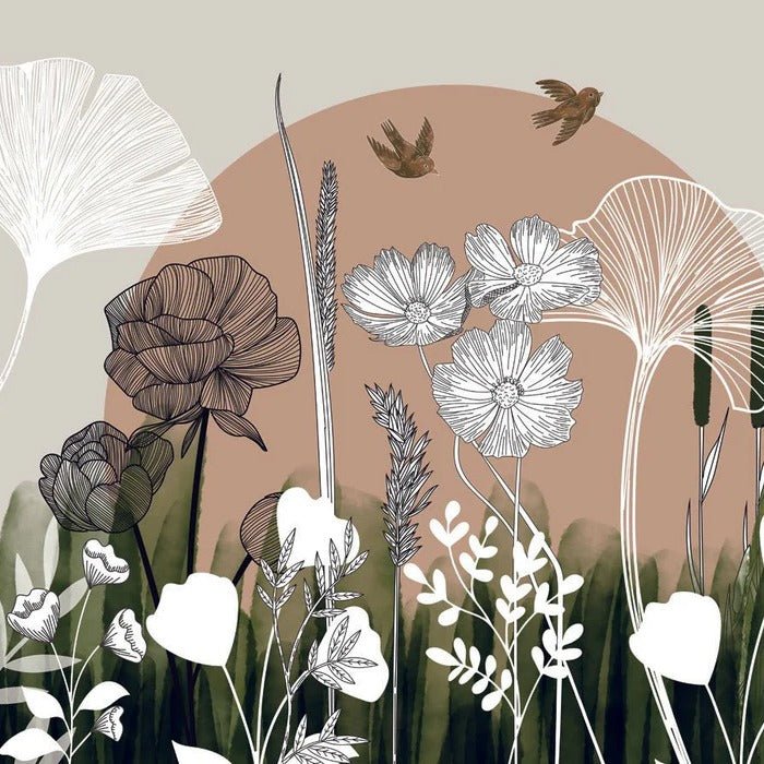 Papier peint panoramique illustration florale, XXL, tendance