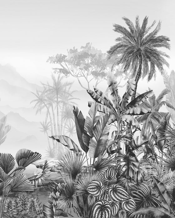Papier peint tendance tropical noir et blanc, XXL, tendance