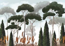 Papier peint sur mesure cyprès pins et herbes de la pampa, XXL, tendance