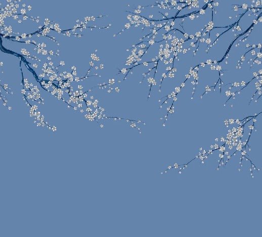Papel pintado panorámico de flores azules de Sakura