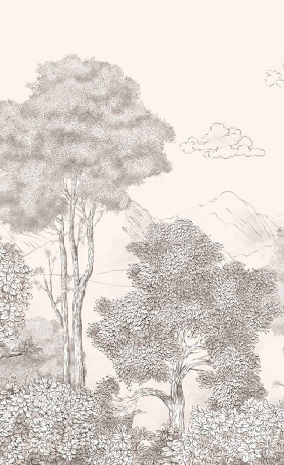 Panoramatapete Wälder und Berge mit Bleistift Beige