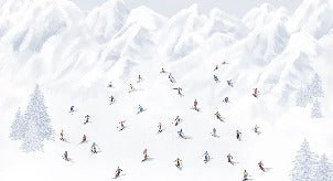 Tapete Berg Skifahrer bunt