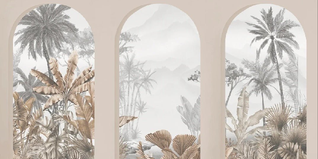 Sepia tropical arches wallpaper