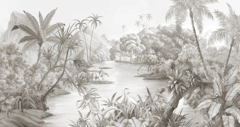 Papier peint panoramique jungle pittoresque, XXL, tendance