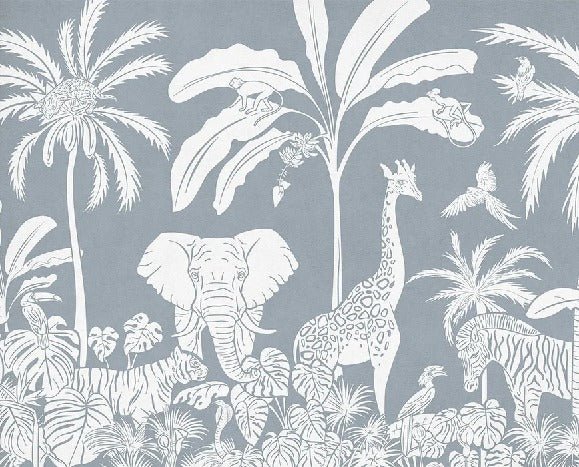 Kindertapete Safari monochrom blau