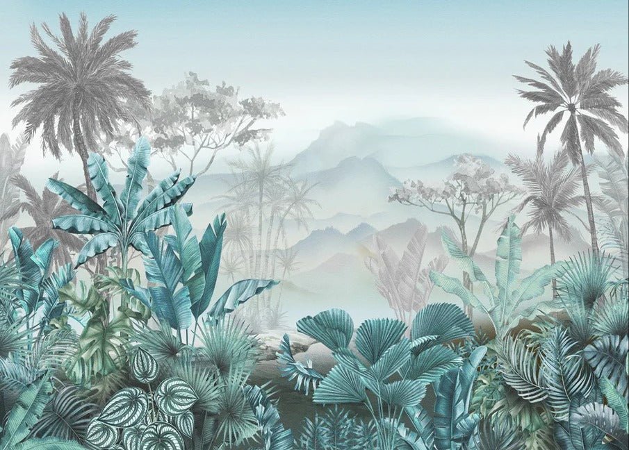 Carta da parati blu tropicale di tendenza