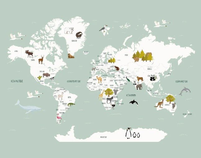 Papier peint Carte du monde en Francais enfant vert, XXL, tendance
