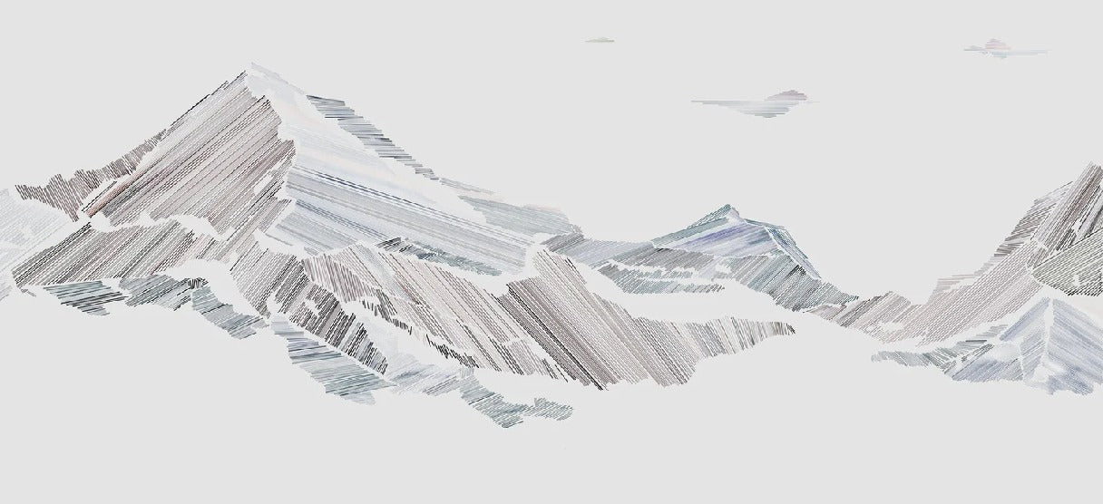 Papier peint restaurant montagne graphique style, mural concept, tendance