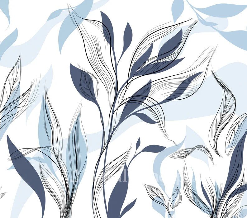 Papier peint fleur graphique bleu, XXL, tendance