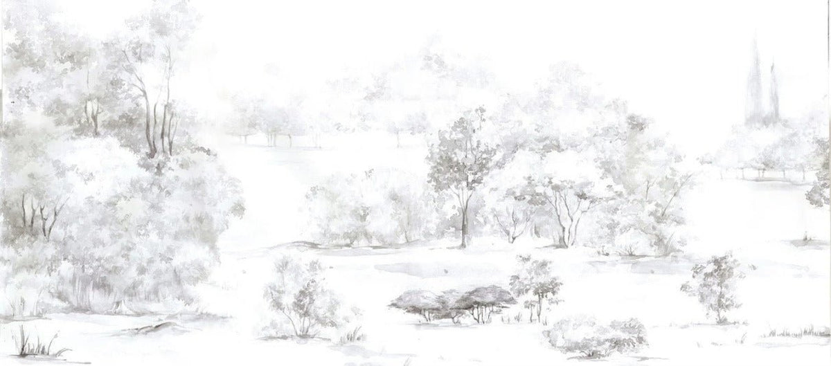 Papel pintado Bosque de pinos en acuarela