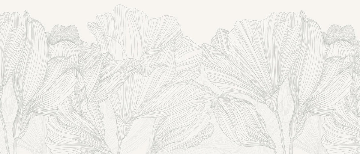 Papel pintado Vals de flores panoramico gris y blanco