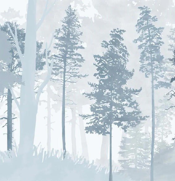 Carta da parati panoramica della foresta blu scandinava