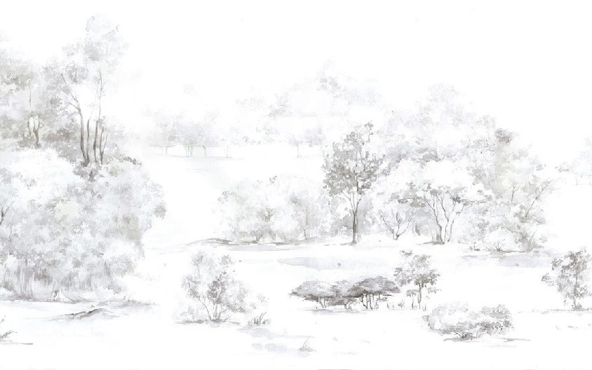 Papel pintado Bosque de pinos en acuarela