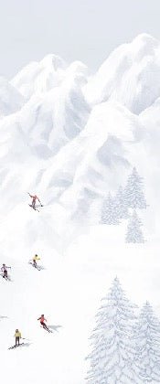Tapete Berg Skifahrer bunt