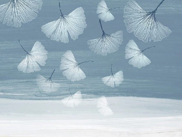 Papier peint panoramique japandi blue gingko, XXL, tendance