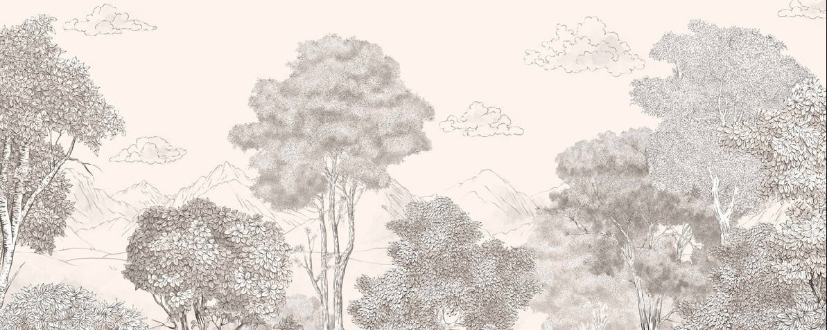 Panoramatapete Wälder und Berge mit Bleistift Beige