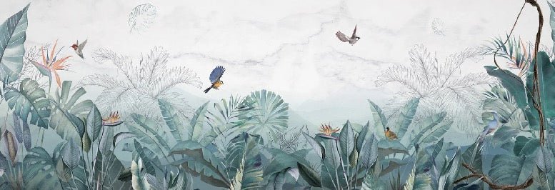 Papier peint jungle bleu marbre, XXL, tendance