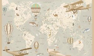 Papel pintado infantil mapa del mundo aviador
