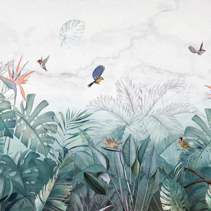 Papier peint jungle bleu marbre