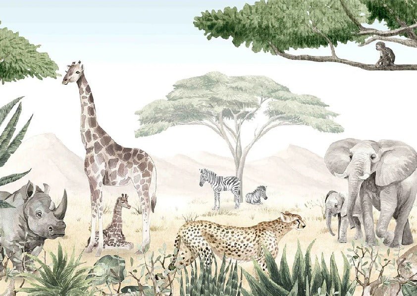 Children's savannah wallpaper in paint