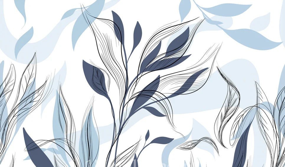 Papier peint fleur graphique bleu, XXL, tendance