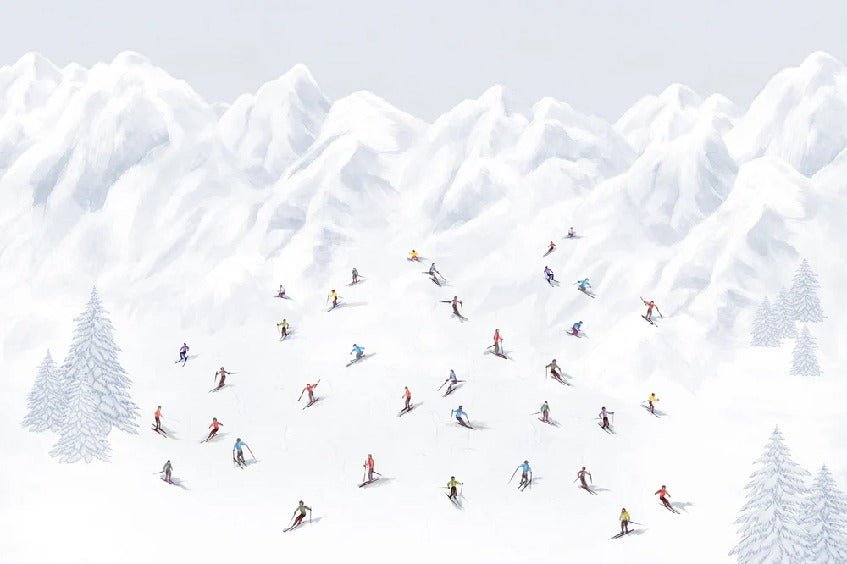 Colorful mountain skiers wallpaper