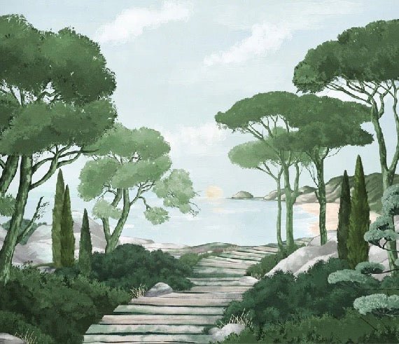 Papier peint balade dans les calanques vert, XXL, tendance