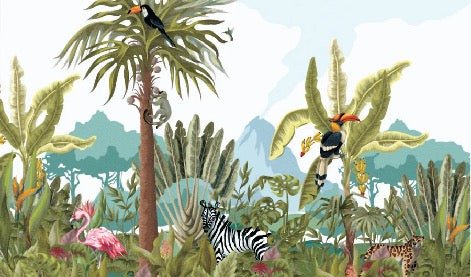 Papier peint panoramique jungle enfant, XXL, tendance