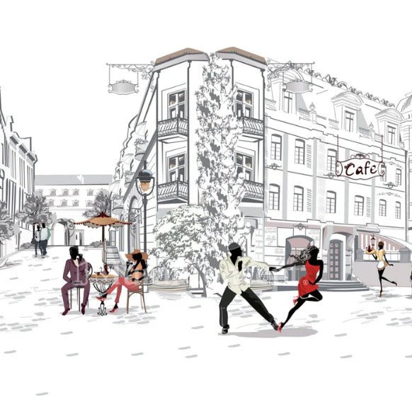 Papier peint panoramique balade parisienne, mural concept, tendance