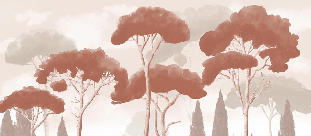 Papier peint cyprès pins et herbes de la pampa terracotta, XXL, tendance