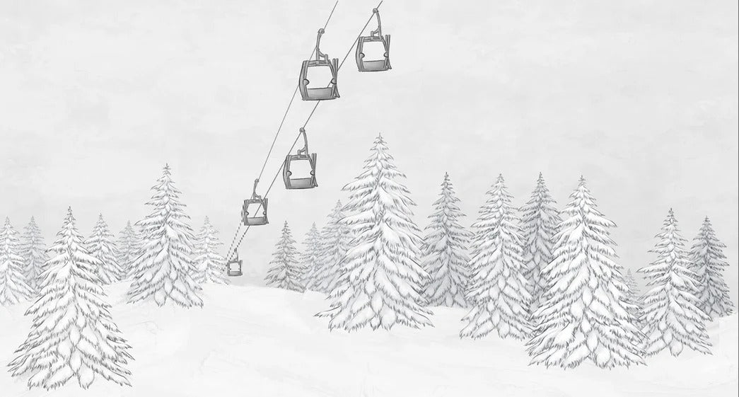 Carta da parati in bianco e nero per gondola di montagna