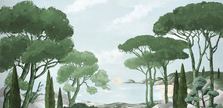 Papier peint balade dans les calanques vert, XXL, tendance