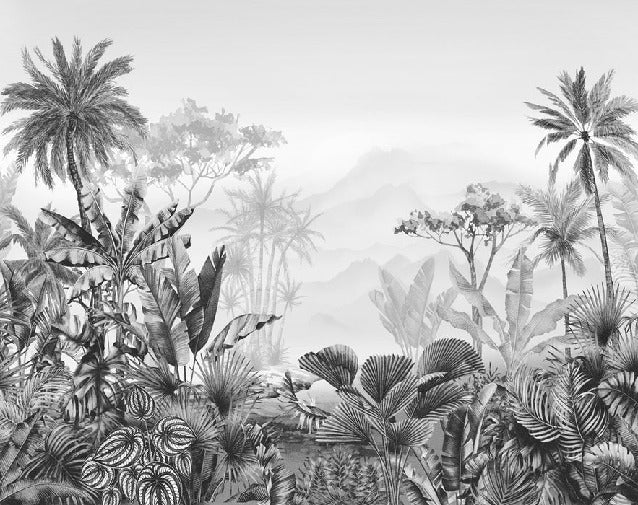 Carta da parati tropicale in bianco e nero di tendenza