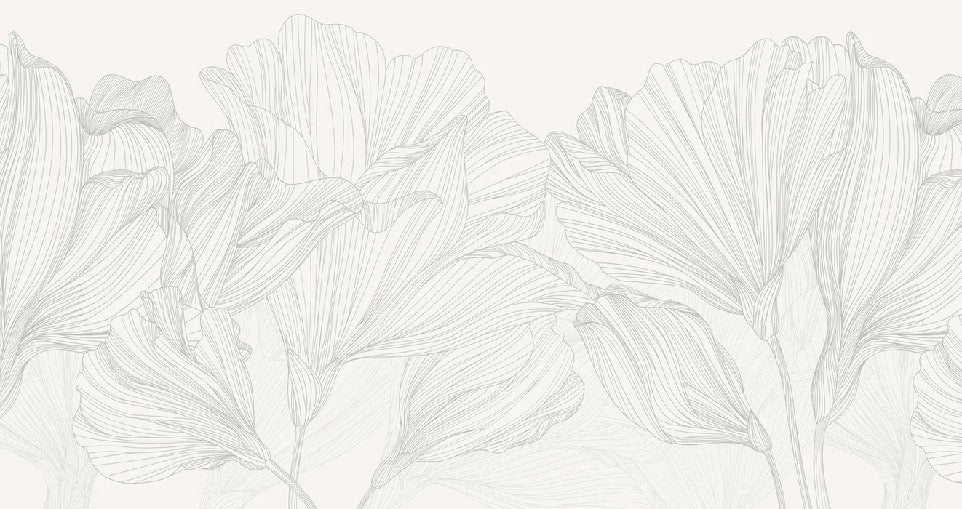 Carta da parati panoramica Valzer di fiori in bianco e grigio