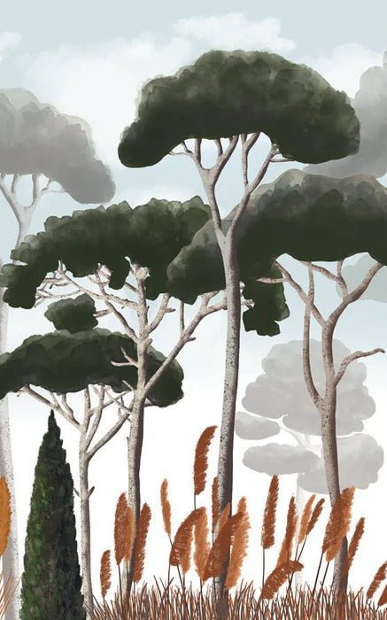 Papier peint sur mesure cyprès pins et herbes de la pampa
