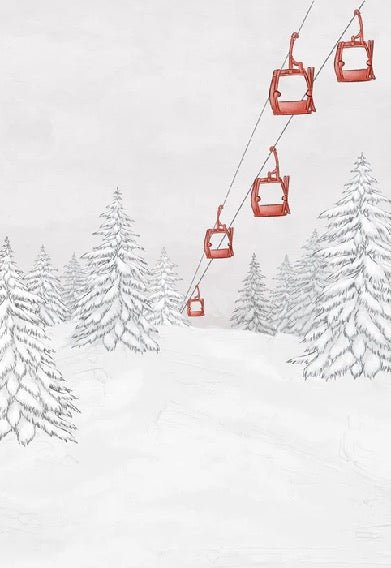 Papier peint montagne télécabine rouge