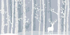 Papel pintado infantil bosque escandinavo de abedules y ciervos