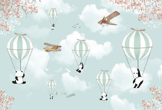 Tapete Panda in Heißluftballons