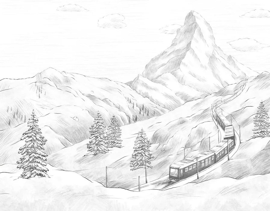 Papier peint panoramique Mont Cervin noir et blanc
