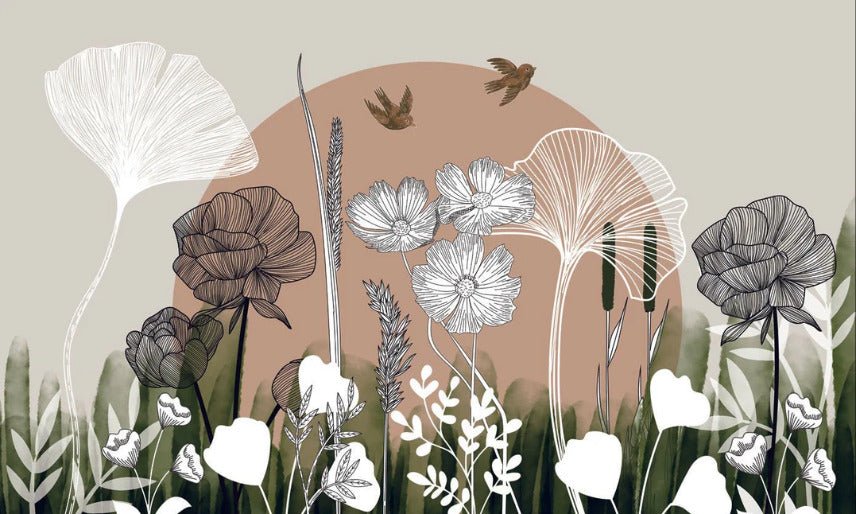 Carta da parati panoramica con illustrazione floreale